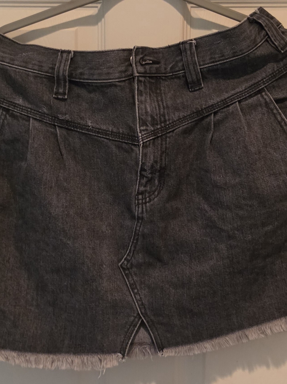 Free People Sidecar Frayed Sanded Black Denim Skirt
